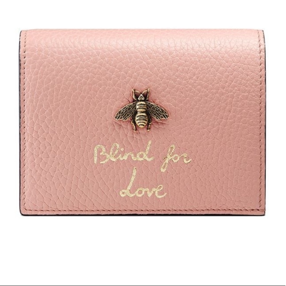 GUCCI Animalier Pink leather BLIND FOR LOVE Wallet